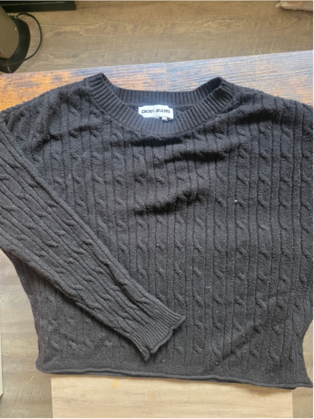 Women's DKNY Jeans Black Cable Knit Crew Neck Sweater - Large